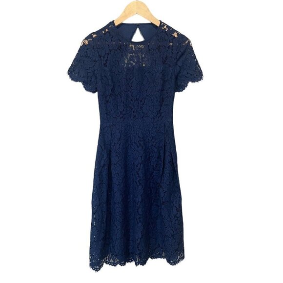 TRUTH & FABLE Women XSmall Lace Dress  Bridesmaid Midi Blue Modest Church Social - Picture 1 of 14